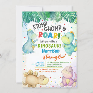 Invitación Dinosaurio Stomp Chomp & Roar! 1.ᵉʳ Nacimiento