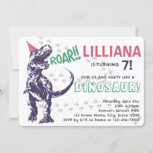 Invitación Dinosaurio T-Rex en Gorra Fiesta
