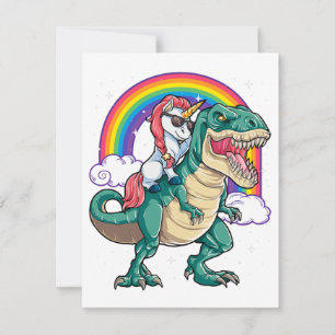 Invitación Dinosaurio T rex montando unicornio niños niñas ho