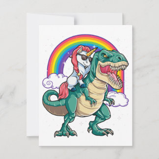 Invitación Dinosaurio T rex montando unicornio niños niñas ho