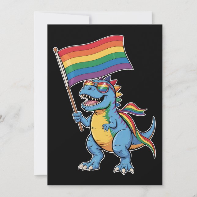 Invitación Dinosaurio T Rex Orgullo Gay LGBTQ Ally Rainbow Fl (Anverso)