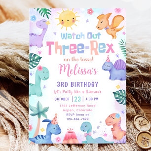 Invitación Dinosaurio tres Fiestas de cumpleaños