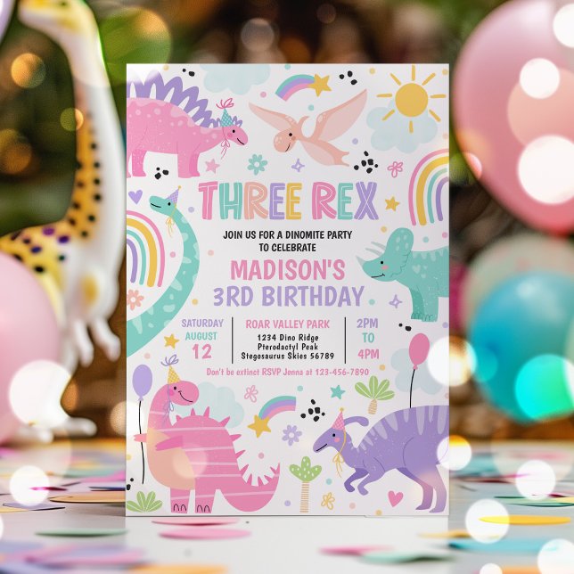 Invitación Dinosaurio tres Fiestas de cumpleaños (Subido por el creador)