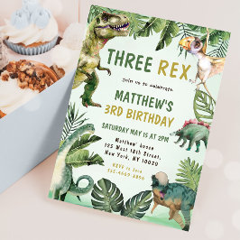 Invitación Dinosaurio tres Fiestas de cumpleaños