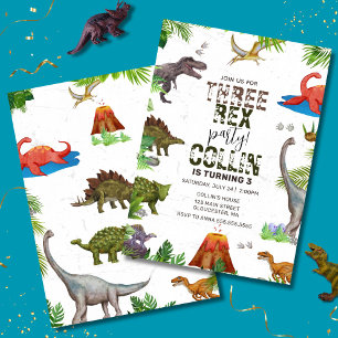 Invitación Dinosaurio tres Fiestas de cumpleaños