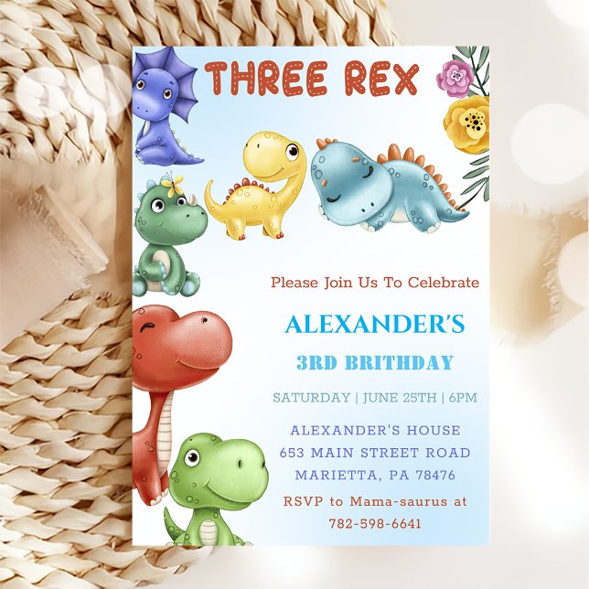 Invitación Dinosaurio Tres Rex Fiesta de Cumpleaños (Subido por el creador)