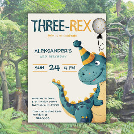 Invitación Dinosaurio Trex Tres Rex Tercer Fiesta de Cumpleañ