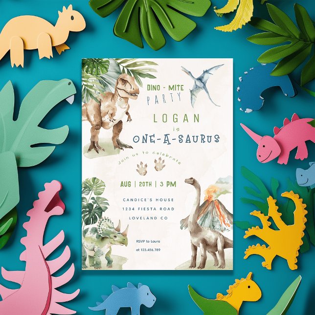 Invitación Dinosaurio Un-A-Saurus Fiesta Dinosaurio Primer cu (Subido por el creador)