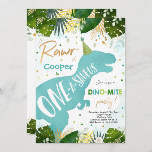 Invitación Dinosaurio Un-A-Saurus Fiesta Dinosaurio Primer cu