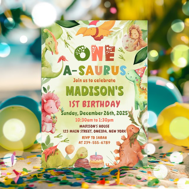 Invitación Dinosaurio Un-A-Saurus Verdor Primer cumpleaños (Subido por el creador)