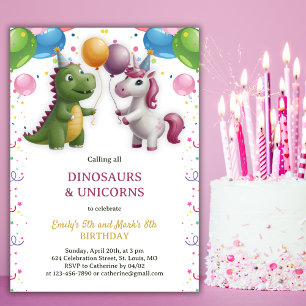 Invitación Dinosaurio Unicornio Chica Parentesco