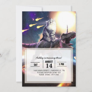 Invitación Dinosaurio unicornio de cabalgatas en el espacio