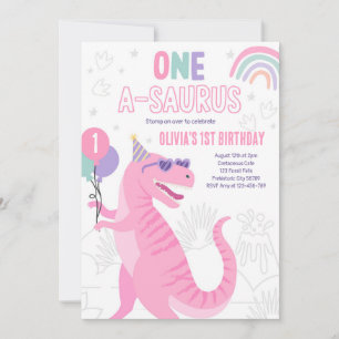 Invitación Dinosaurio Uno A-Saurus Primer Fiesta de cumpleaño