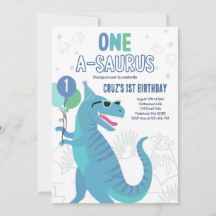 Invitación Dinosaurio Uno A-Saurus Primer Fiesta de cumpleaño