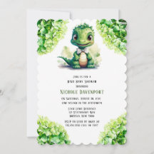 Dinosaurio verde Floral Género Neutral Baby Shower