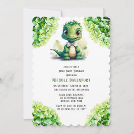 Invitación Dinosaurio verde Floral Género Neutral Baby Shower