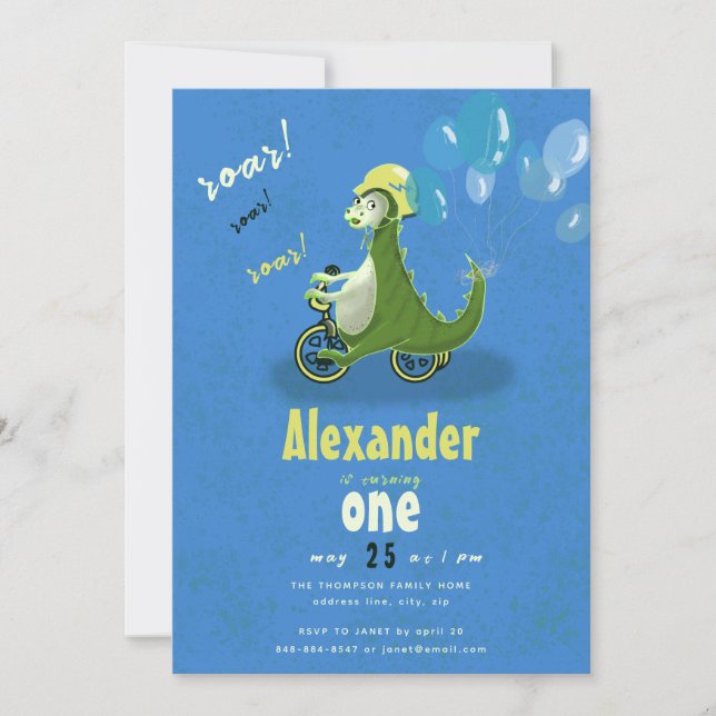 Invitación Dinosaurio verde lindo en la fiesta de cumpleaños  (Anverso)
