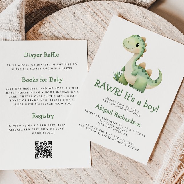 Invitación Dinosaurio verde lindo QR Code Boy Baby Shower (Subido por el creador)