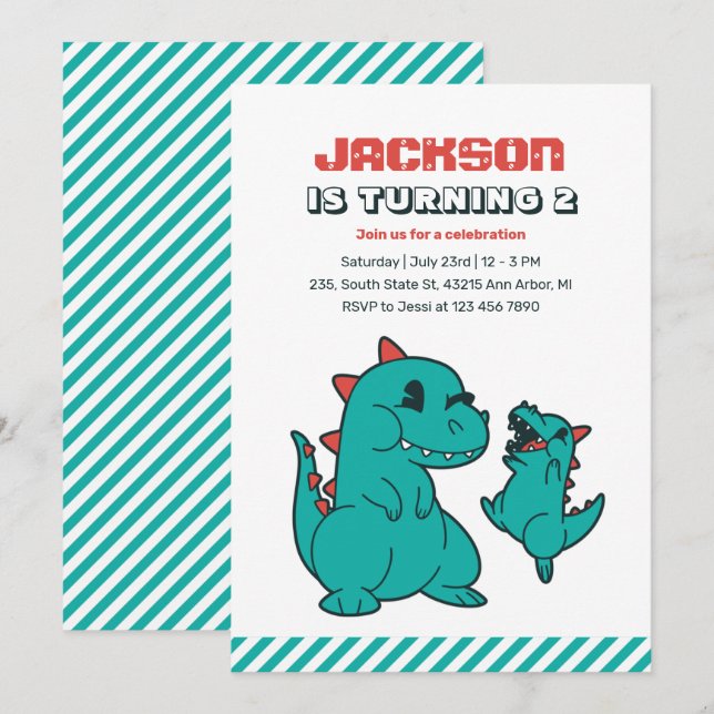 Invitación Dinosaurio Y Aniversario De Los Niños De La Madre (Anverso / Reverso)