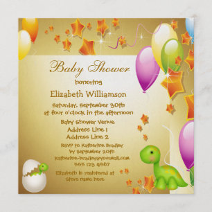 Invitación Dinosaurio y globos elegantes Baby Shower Gold