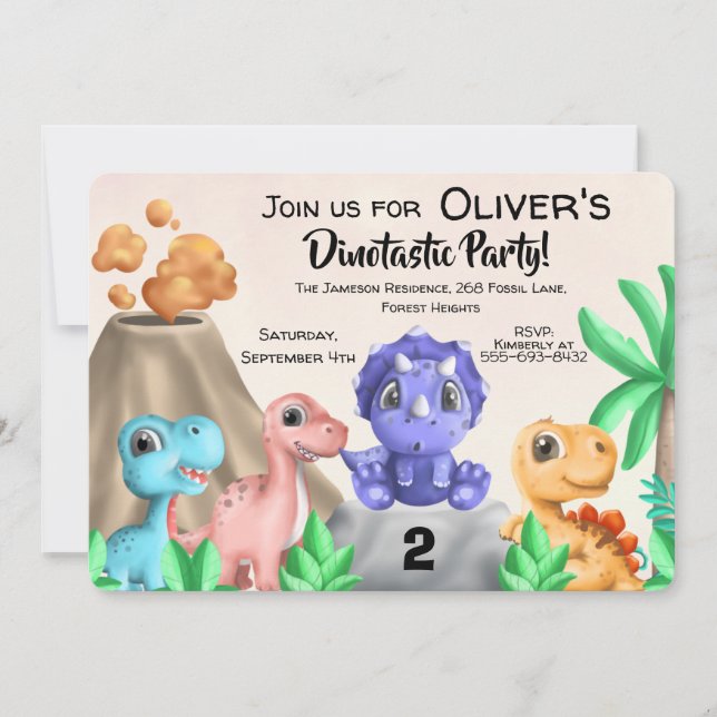 Invitación Dinosaurios Adorables Nacimiento (Anverso)