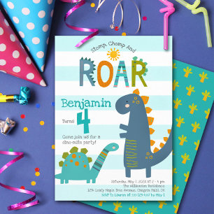 Invitación Dinosaurios Azules Adorables Pisan Mordisquean Rug
