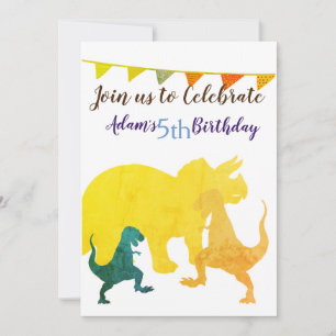 Invitación Dinosaurios azules y amarillos enseñan a los niños