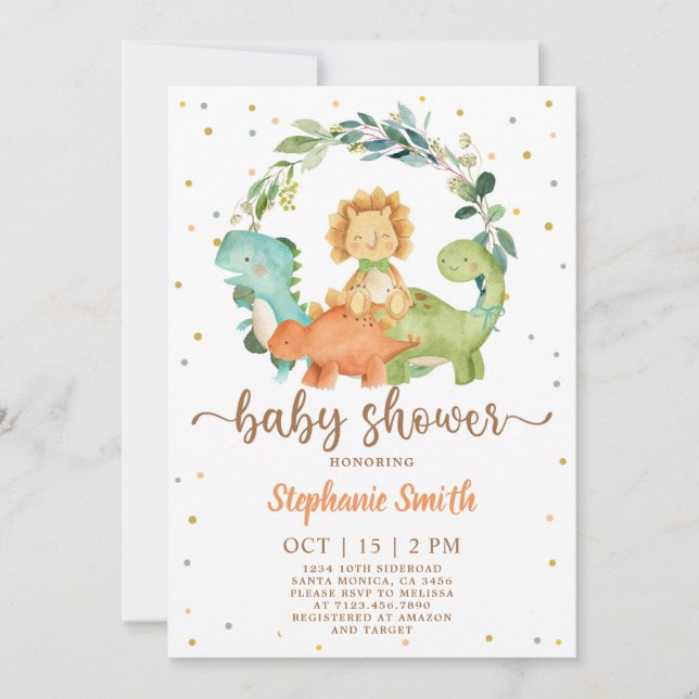 Invitación Dinosaurios Baby Shower (Anverso)