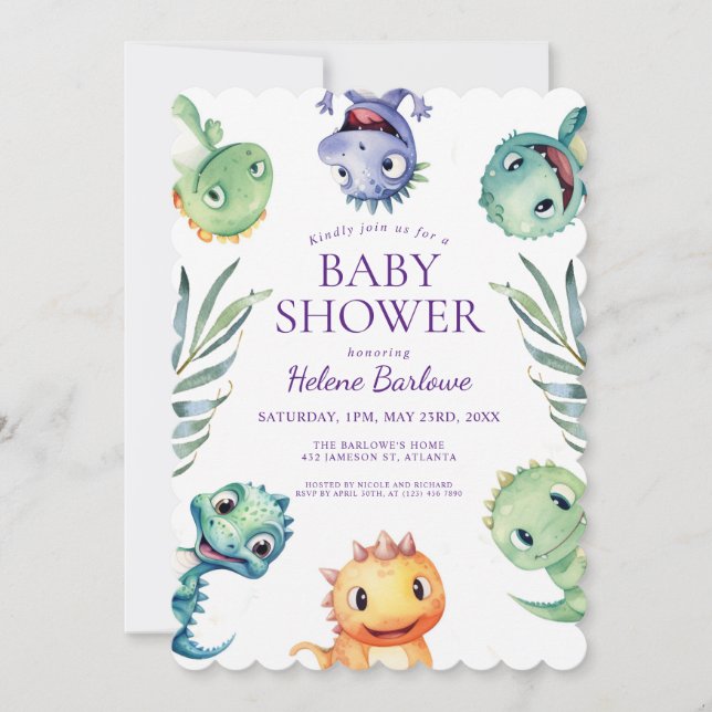 Invitación Dinosaurios Baby Shower de animales de la jungla (Anverso)