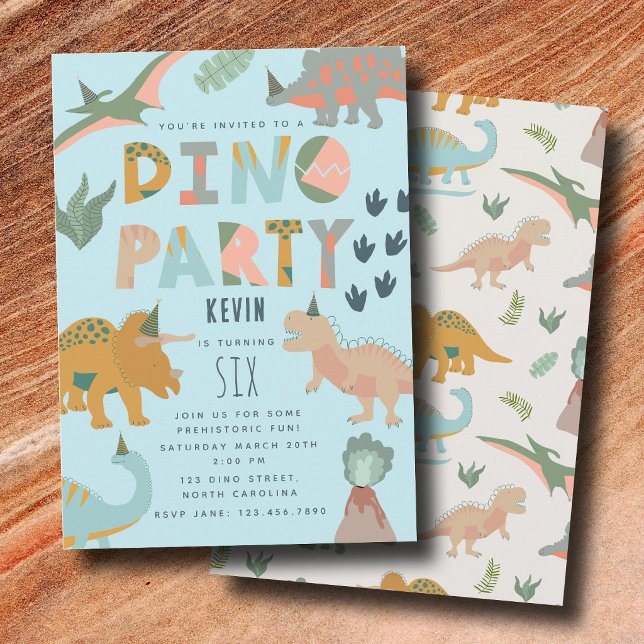 Invitación Dinosaurios Boho Fiesta de Dinosaurios Animales Cu (Dinosaurs Boho Dino Party Animals Birthday Blue Invitation)