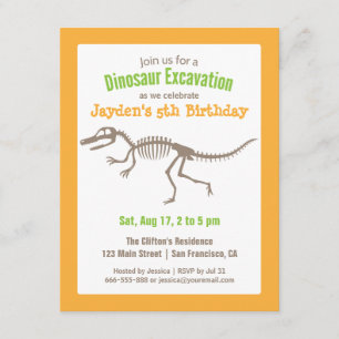 Invitación Dinosaurios brillantes y niños huesos Fiesta de cu