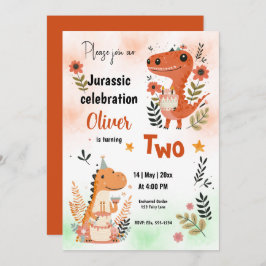 Invitación Dinosaurios Celebración de cumpleaños Naranja acua