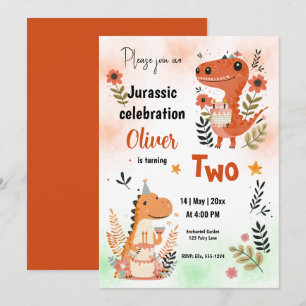 Invitación Dinosaurios Celebración de cumpleaños Naranja acua
