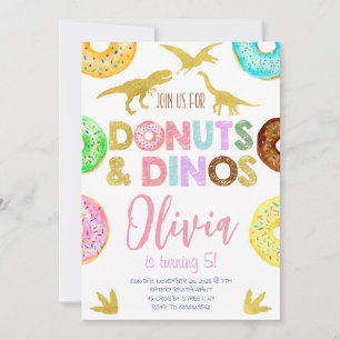 Invitación Dinosaurios chicas y Donuts Cumpleaños