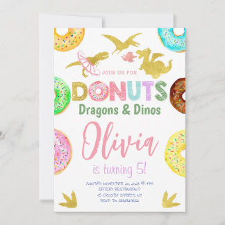 Invitación Dinosaurios chicas y Donuts Cumpleaños