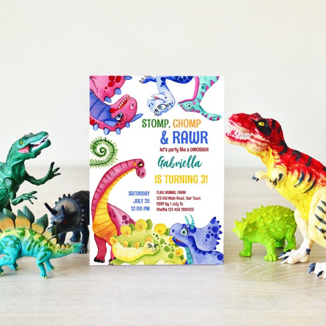 Invitación Dinosaurios coloridos y caprichosos fiesta de cump (Subido por el creador)