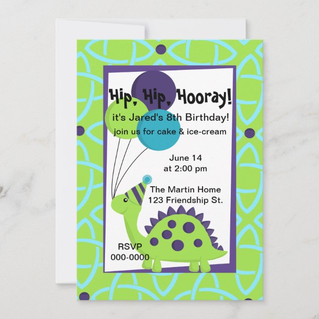 Invitación Dinosaurios con globos y un Har Fiesta (Anverso)