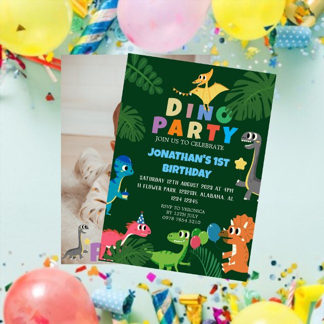 Invitación Dinosaurios Cumpleaños Simple Primer Cumpleaños Fo (Subido por el creador)