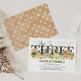 Invitación Dinosaurios Cute 3er cumpleaños Wild y tres