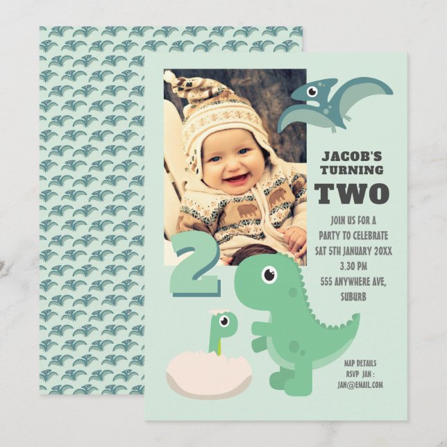 Invitación Dinosaurios Cute Niños  Fiesta de cumpleaños foto (Anverso / Reverso)