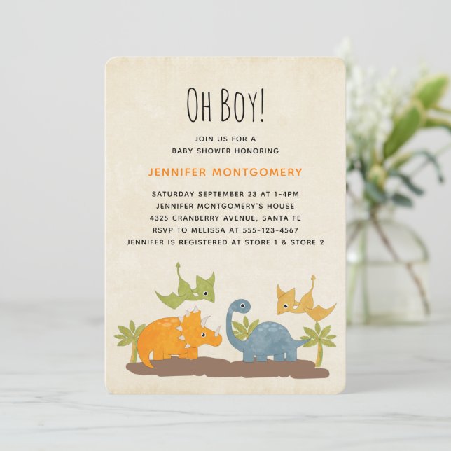 Invitación Dinosaurios Cutes Baby Shower de vida silvestre pr (Anverso de pie)