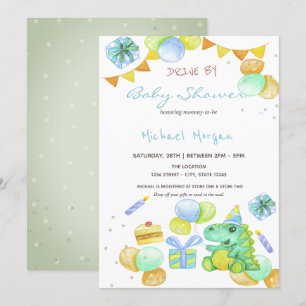 Invitación Dinosaurios de Acuarela en el Baby Shower