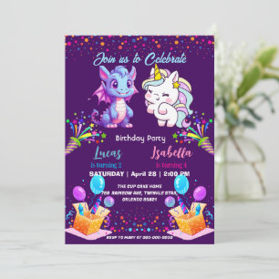 Invitación Dinosaurios de unicornio rosado lindo