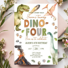 Invitación Dinosaurios DINO 4 muchacho 4 cumpleaños invitació