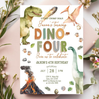 Invitación Dinosaurios DINO 4 muchacho 4 cumpleaños invitació