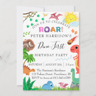 Invitación Dinosaurios Dino Primer Fiesta de cumpleaños