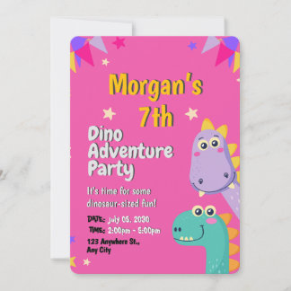Invitación Dinosaurios dulces rosados y beige beligerantes Na
