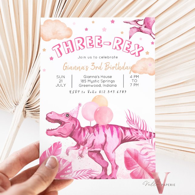 Invitación Dinosaurios "EDAD" Trex Cumpleaños Salvaje Rosa Ed (Subido por el creador)