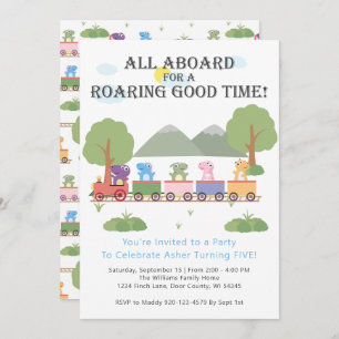 Invitación Dinosaurios En El Cumpleaños Del Tren