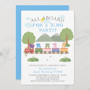 Invitación Dinosaurios En El Cumpleaños Del Tren